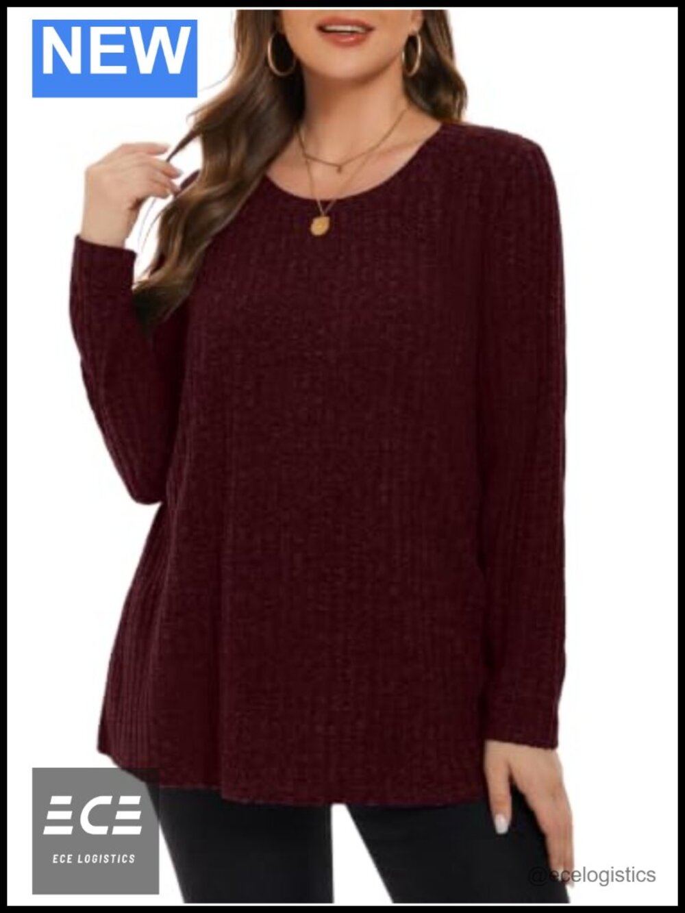 Plus Size Womens Scoop Neck Pullover Sweater Long Sleeve Tunic Top